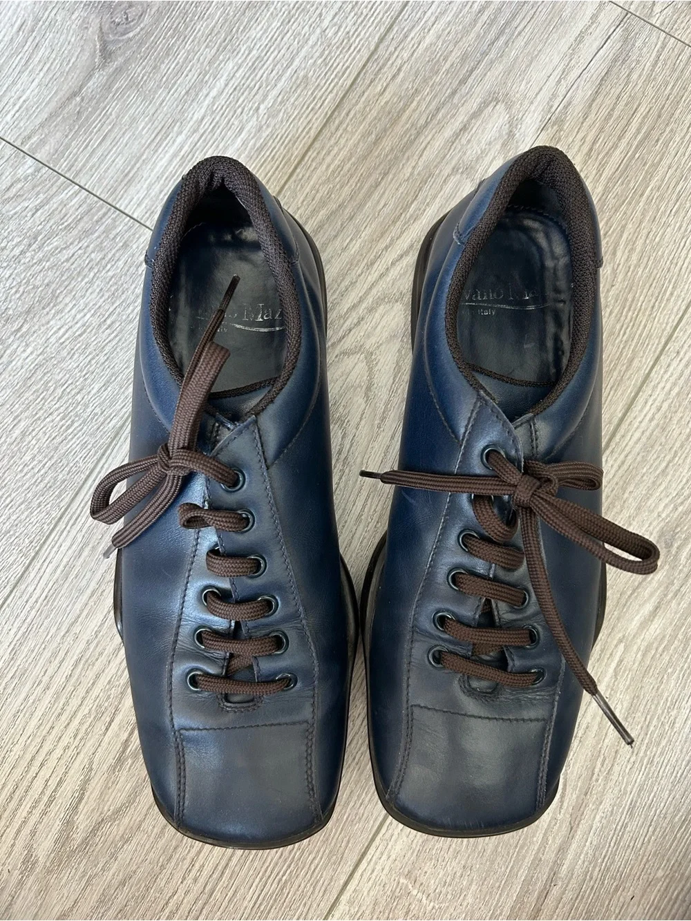 Men's Dark Blue Leather Lace-Up Casual Shoes by Silvano Mazza